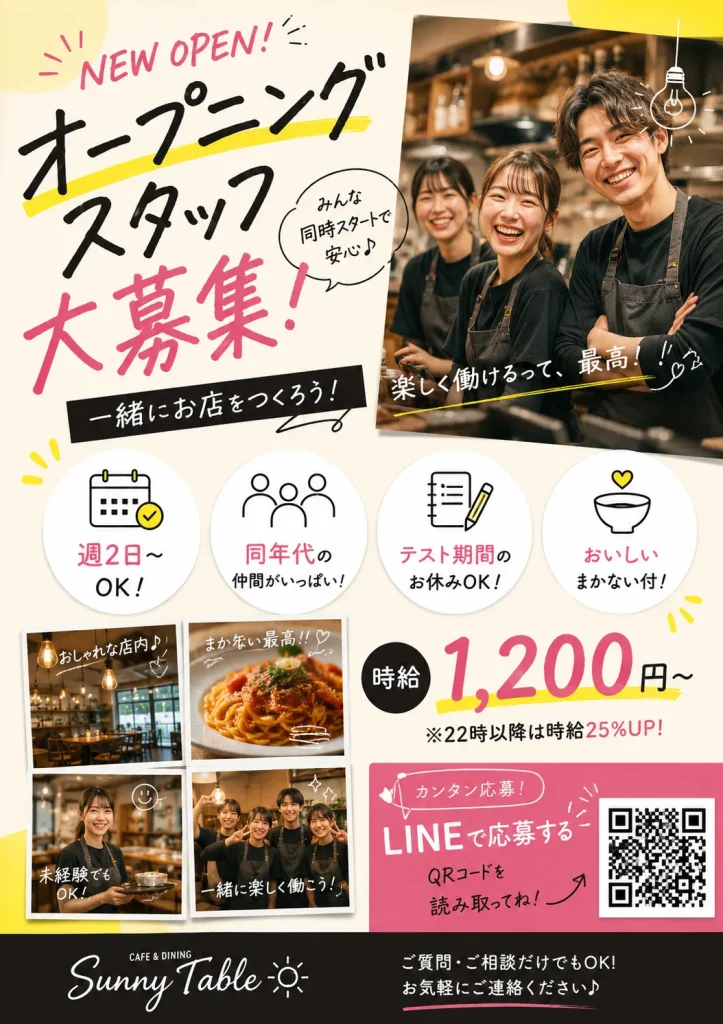 飲食店アルバイト募集チラシ